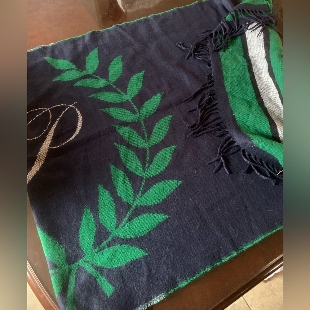 New Pink Navy and Green Leaf Patterned Scarf /wrap